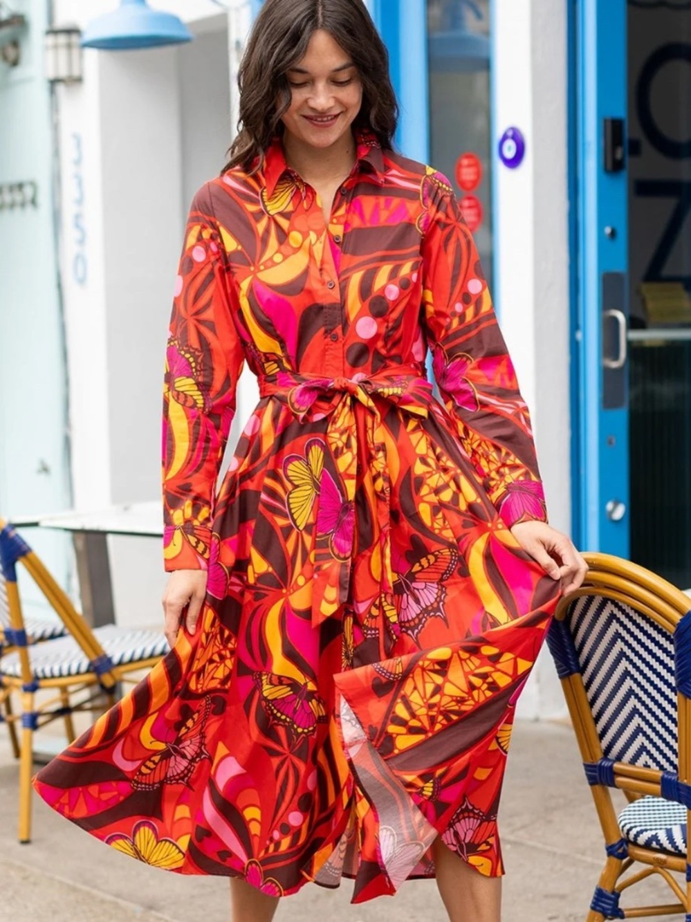 Lesley Evers ERNESTINE dress Serendipity Red button down collared midi dress